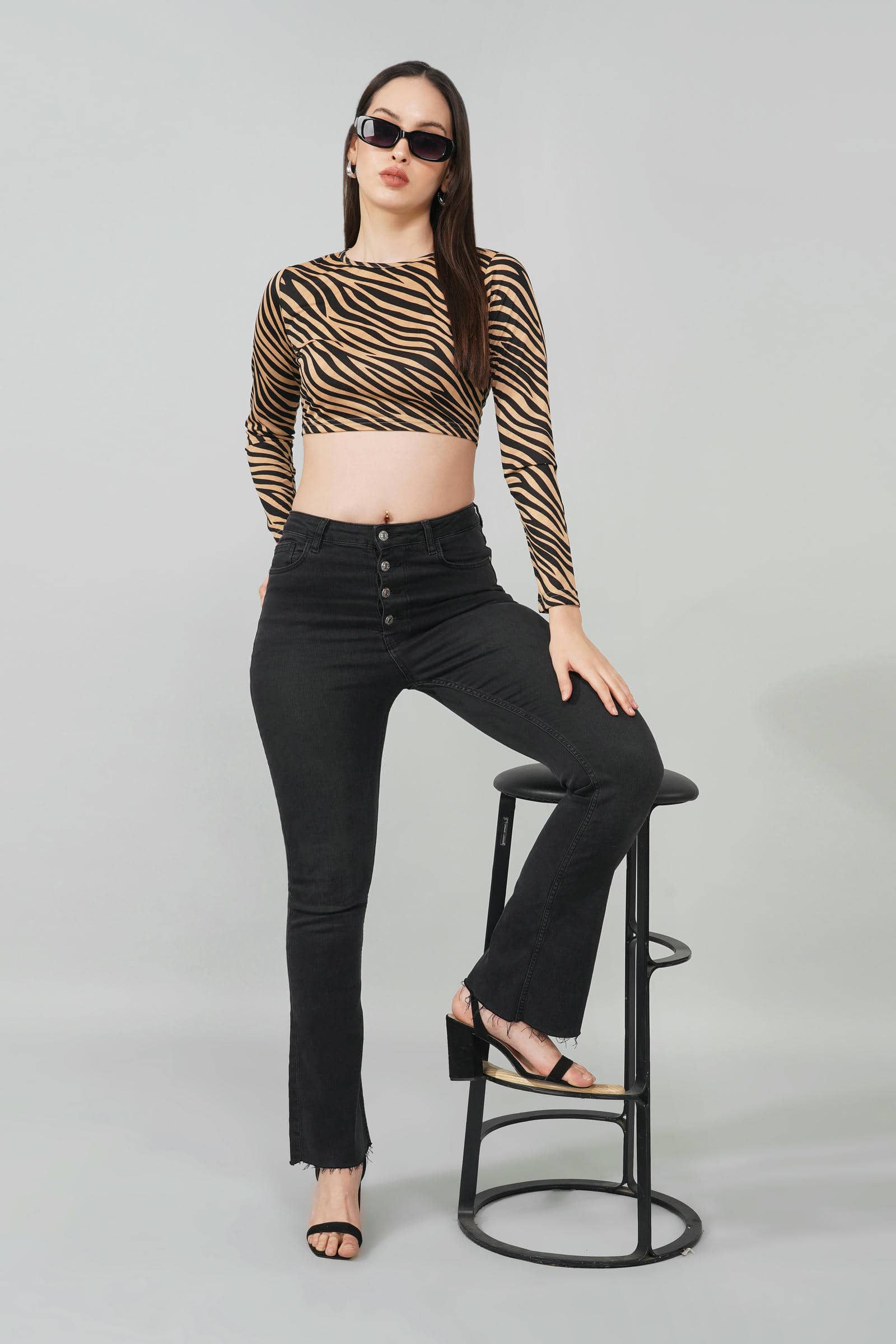 Beige Zebra Print Crop Top