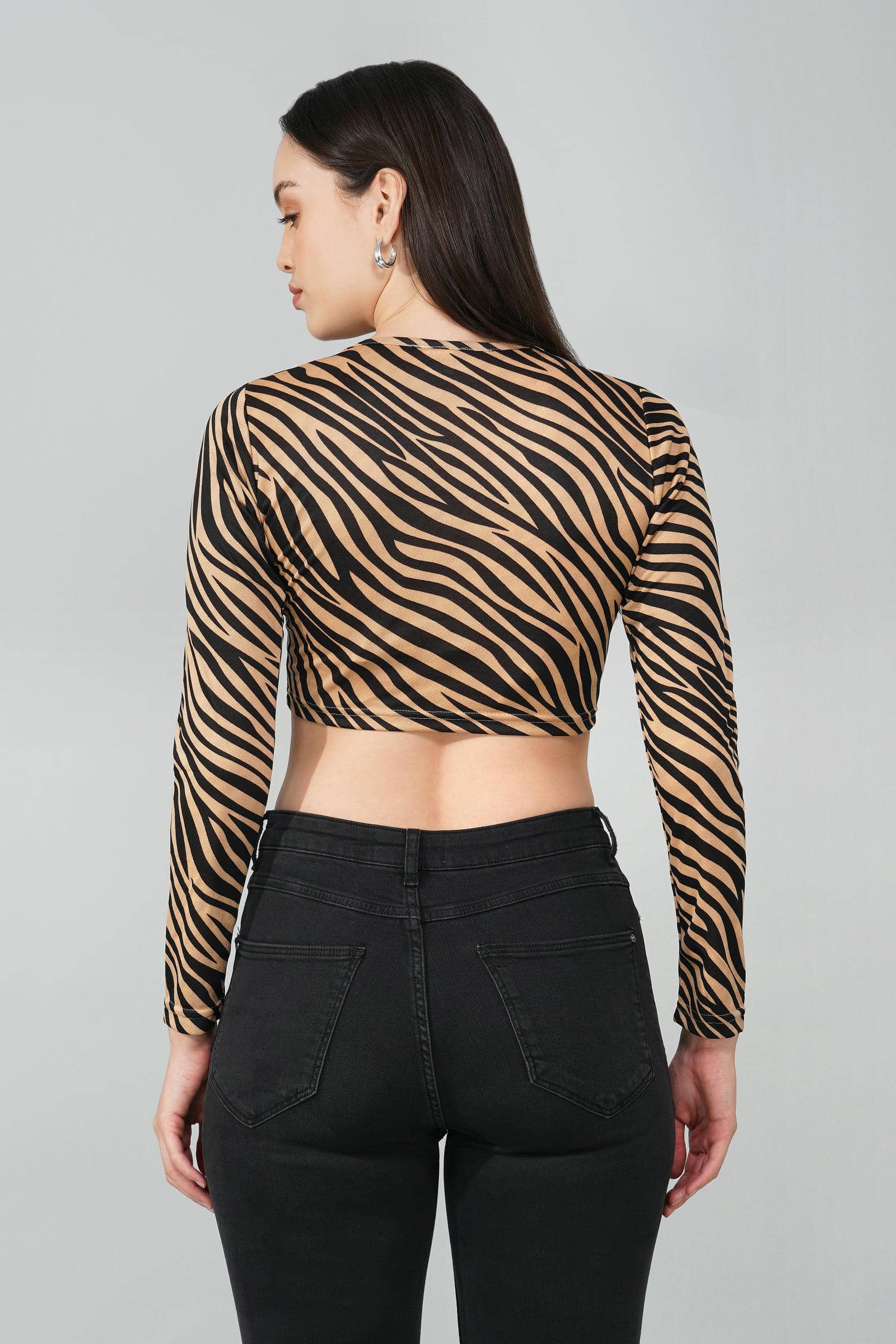Beige Zebra Print Crop Top