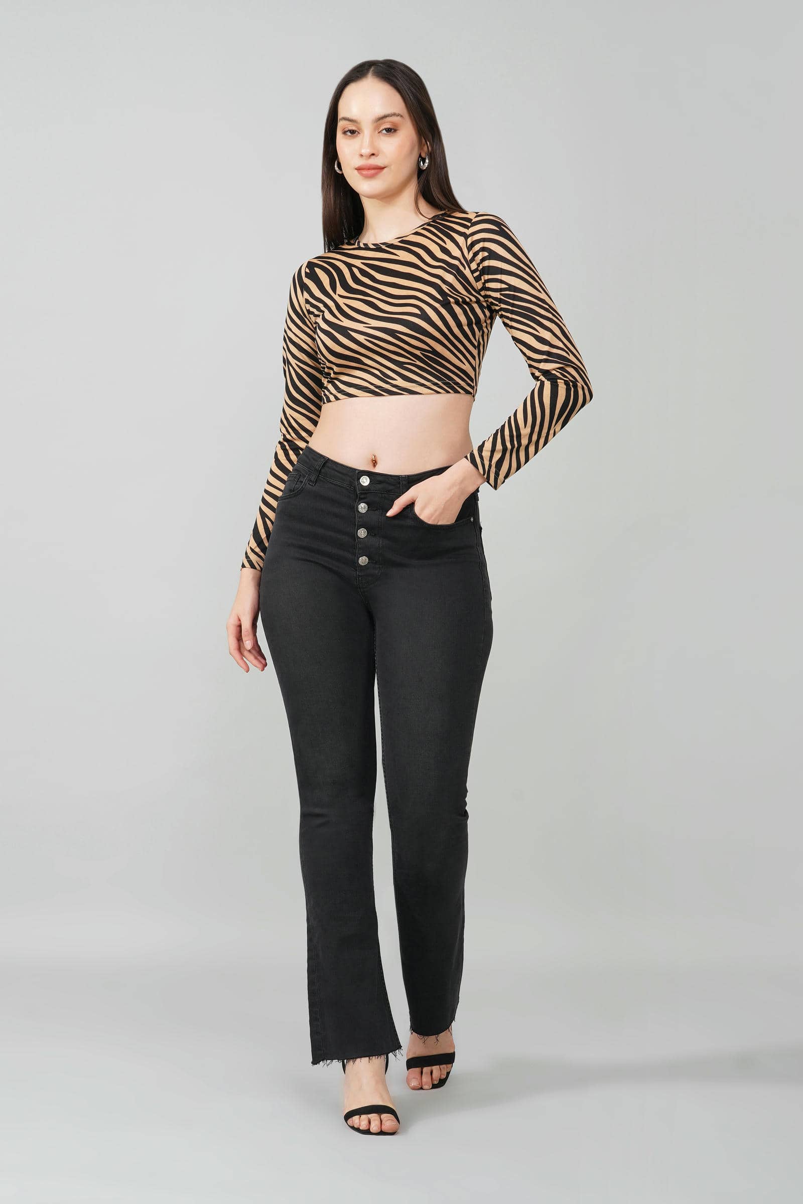 Beige Zebra Print Crop Top