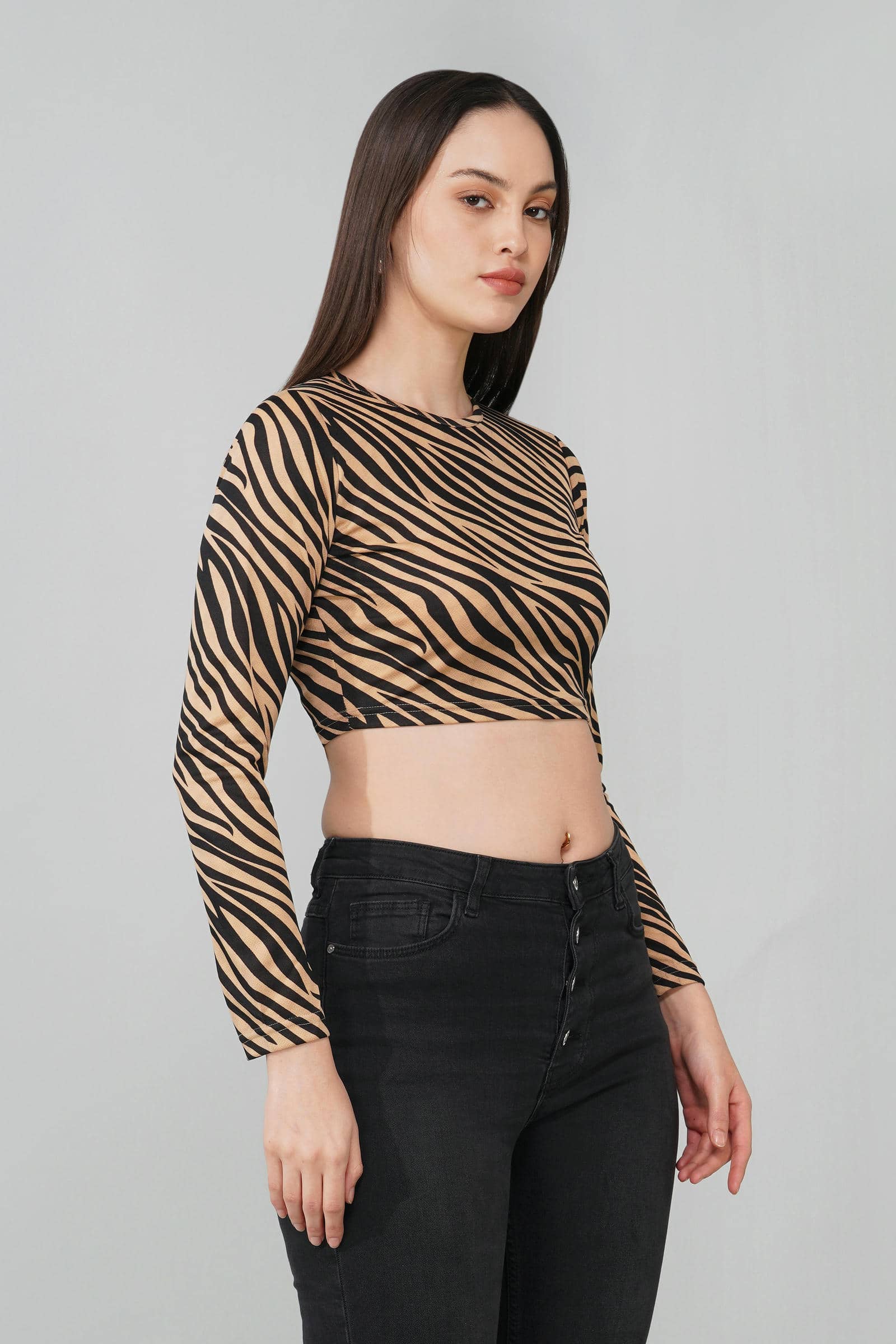 Beige Zebra Print Crop Top