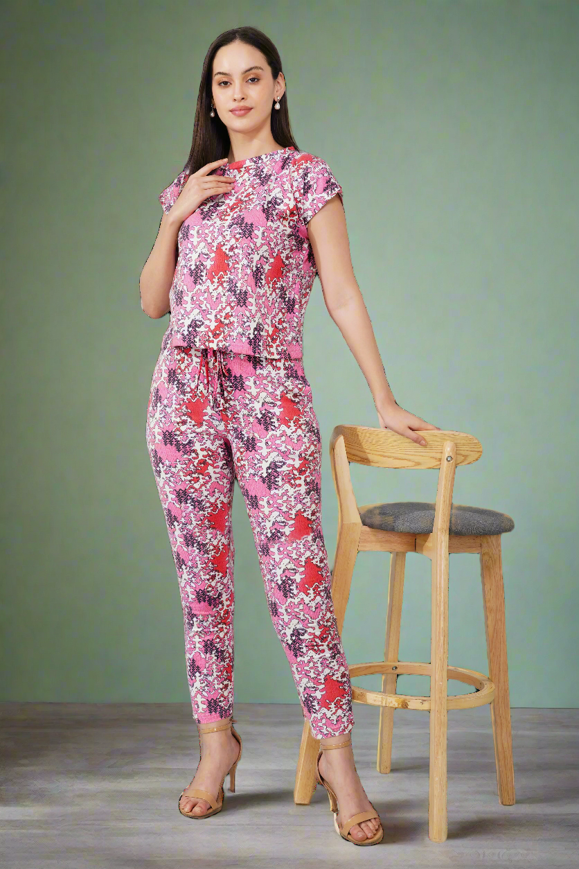Pink Abstract Print Coord Set