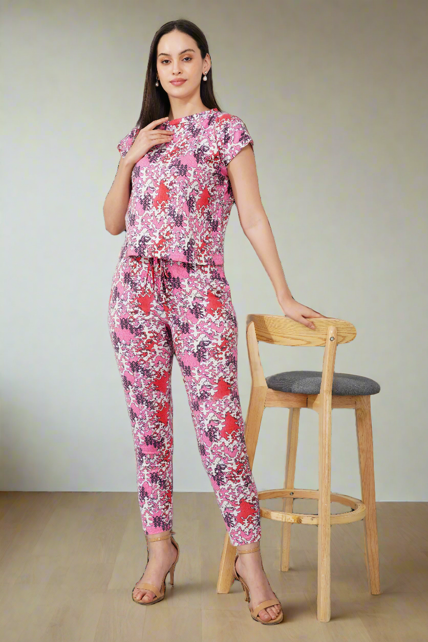 Pink Abstract Print Coord Set