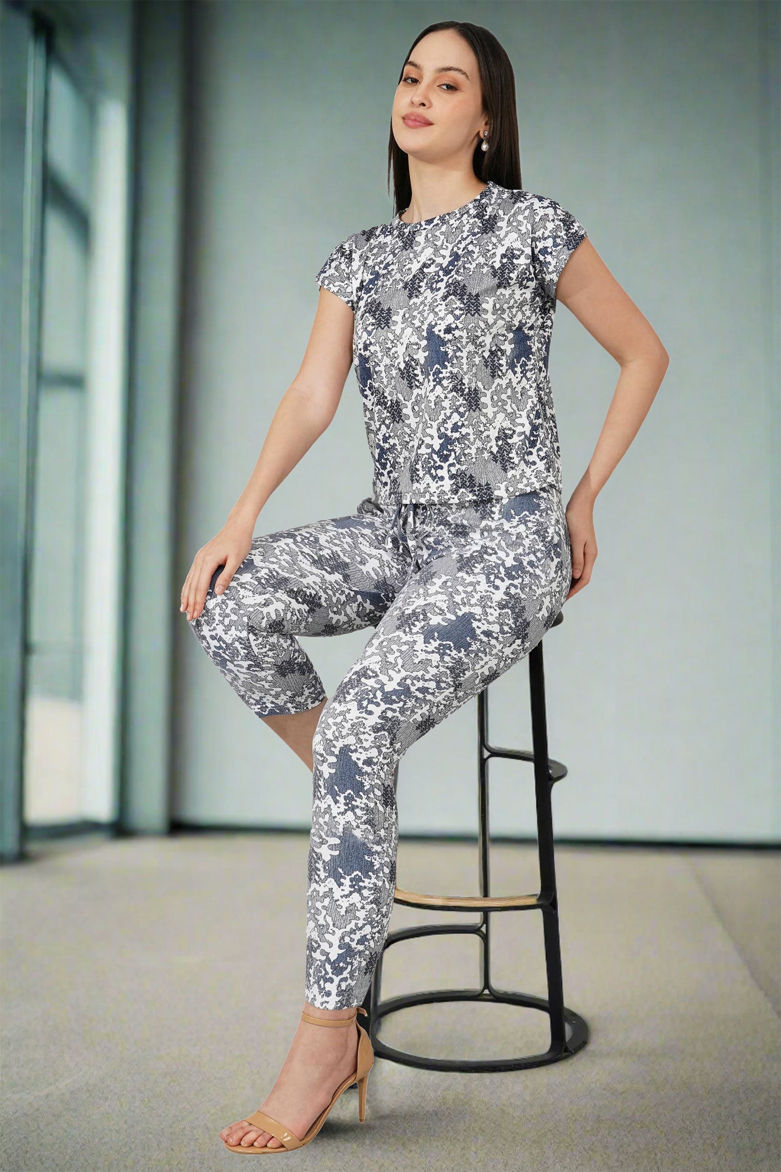 Blue Abstract Print Coord Set